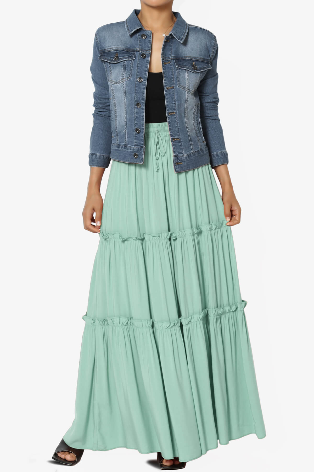 Kelton Ruffle Tiered Woven Maxi Skirt DUSTY GREEN_6