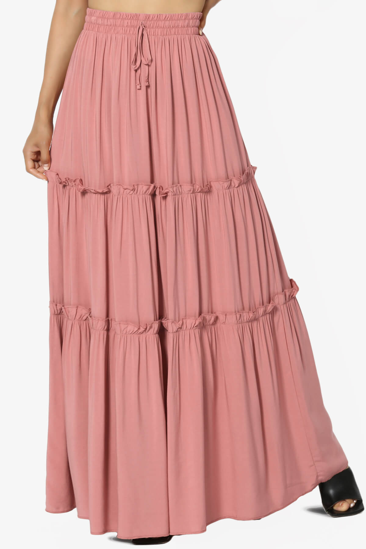 Kelton Ruffle Tiered Woven Maxi Skirt DUSTY ROSE_1