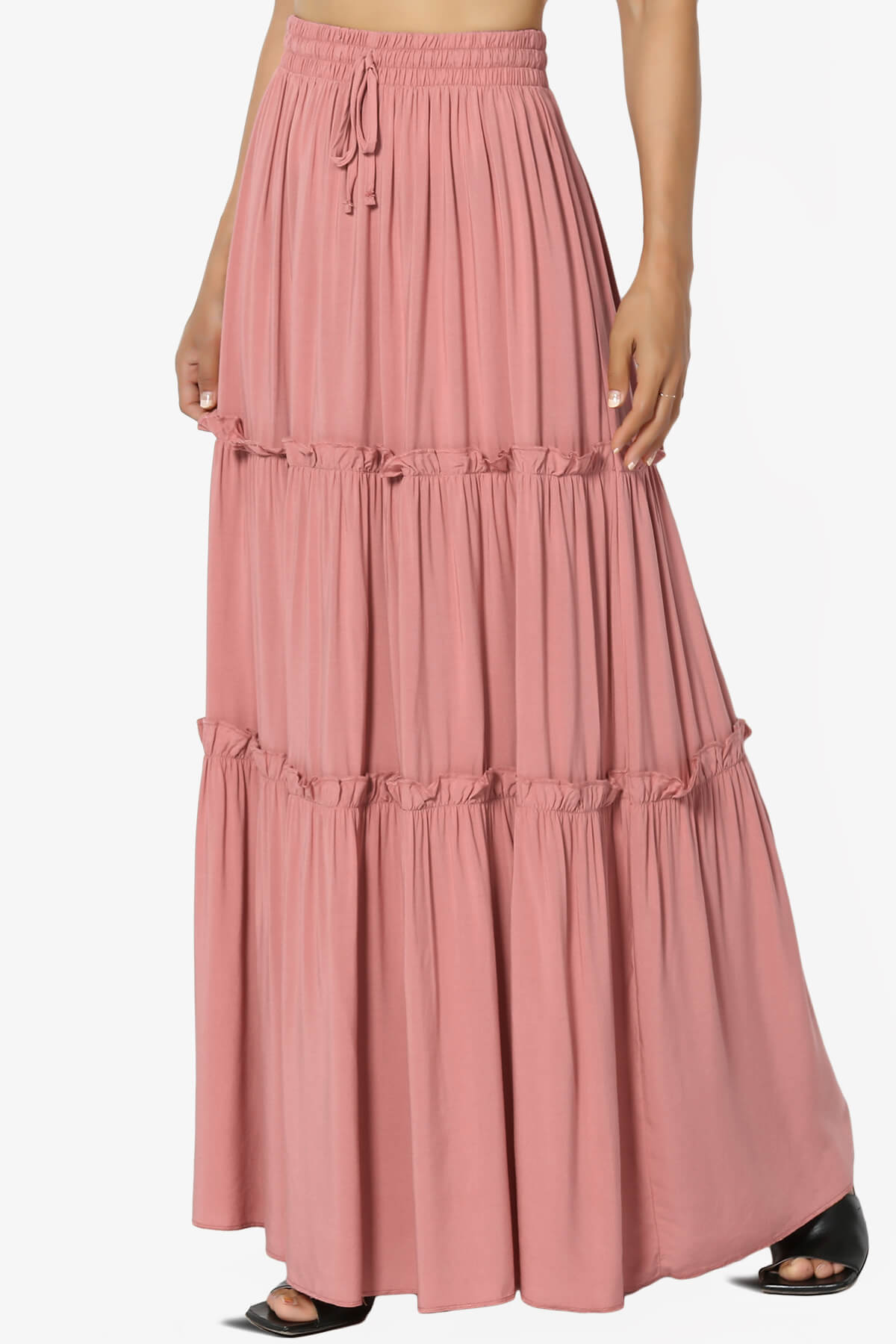 Kelton Ruffle Tiered Woven Maxi Skirt DUSTY ROSE_3