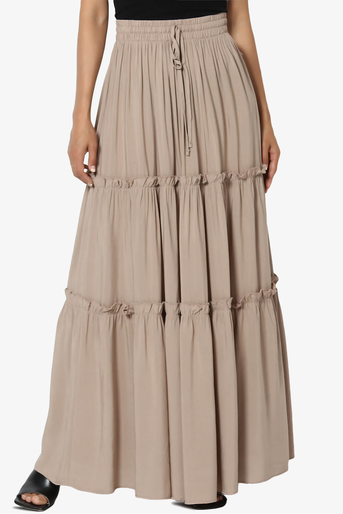 Kelton Ruffle Tiered Woven Maxi Skirt LIGHT MOCHA_1