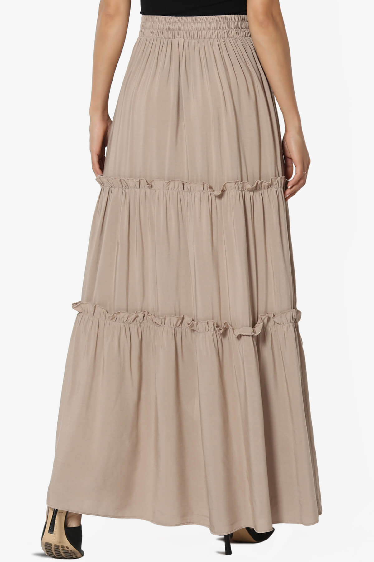 Kelton Ruffle Tiered Woven Maxi Skirt LIGHT MOCHA_2