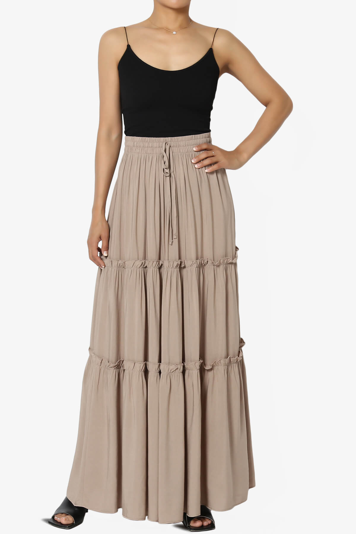 Kelton Ruffle Tiered Woven Maxi Skirt LIGHT MOCHA_6