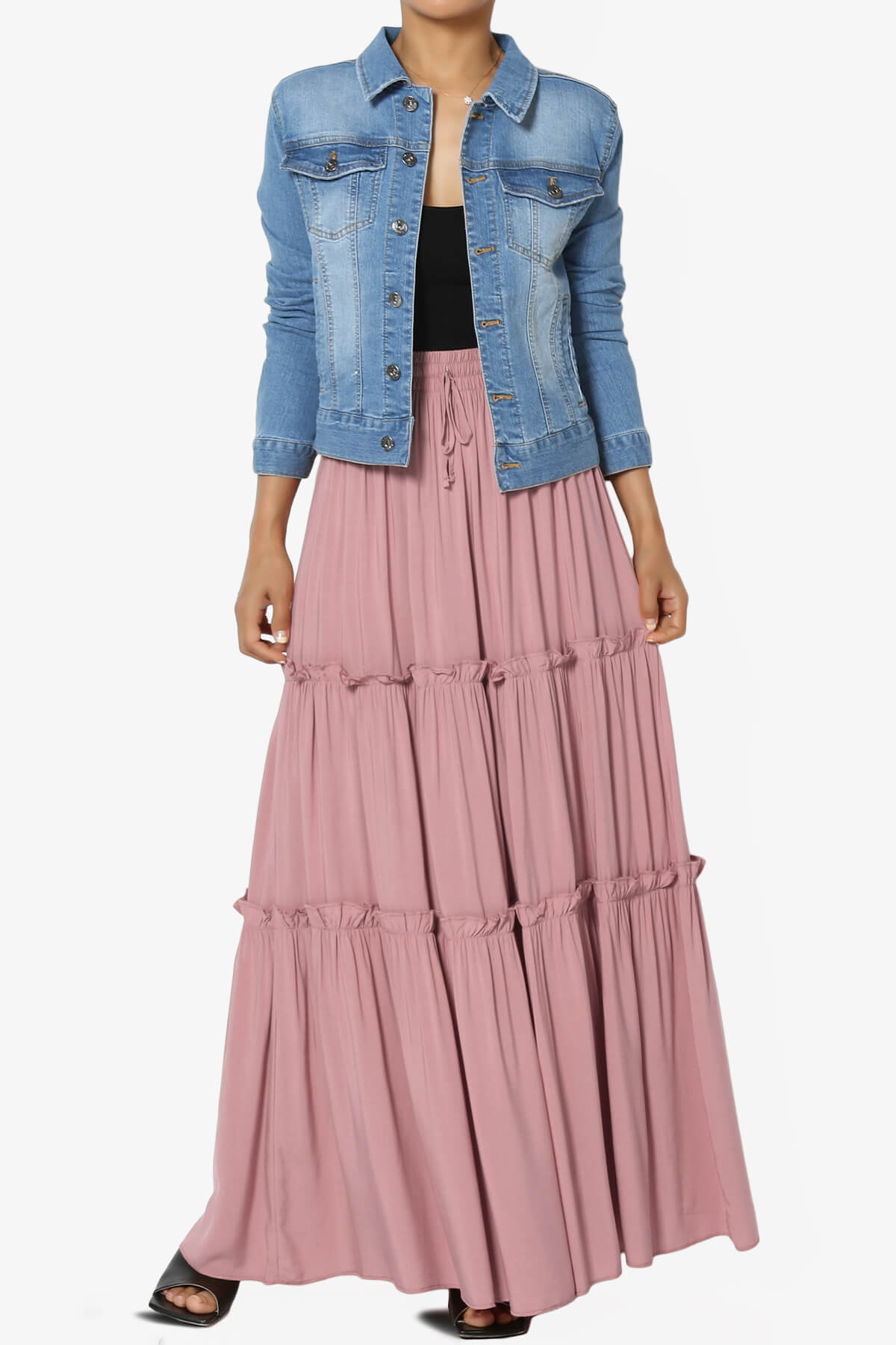 Kelton Ruffle Tiered Woven Maxi Skirt LIGHT ROSE_6