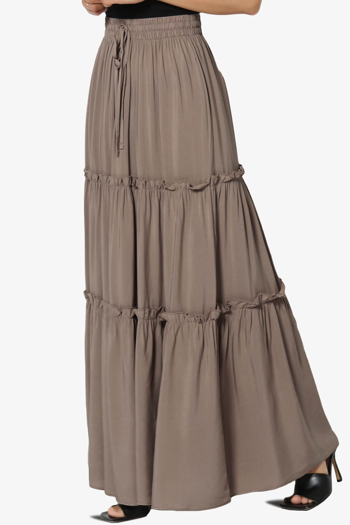 Kelton Ruffle Tiered Woven Maxi Skirt MOCHA_3