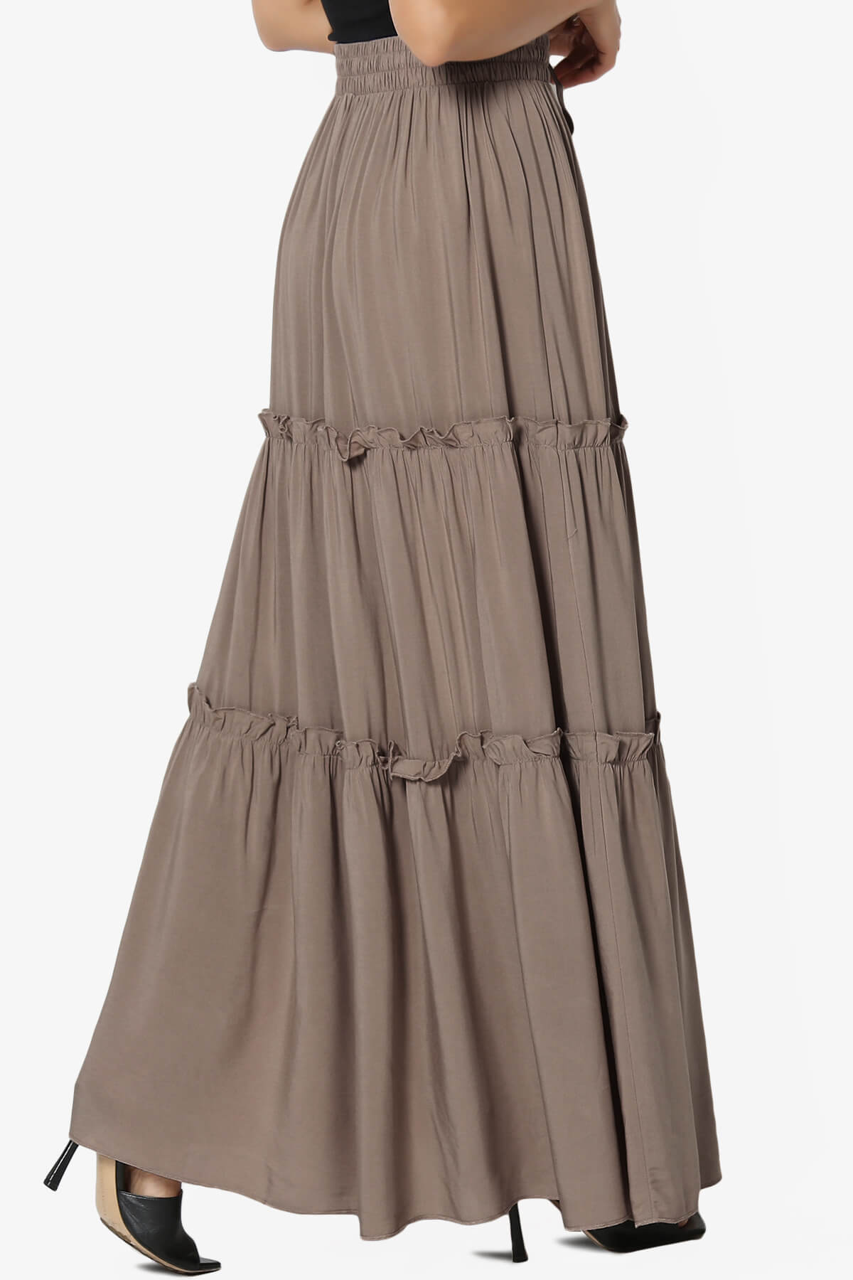Kelton Ruffle Tiered Woven Maxi Skirt MOCHA_4