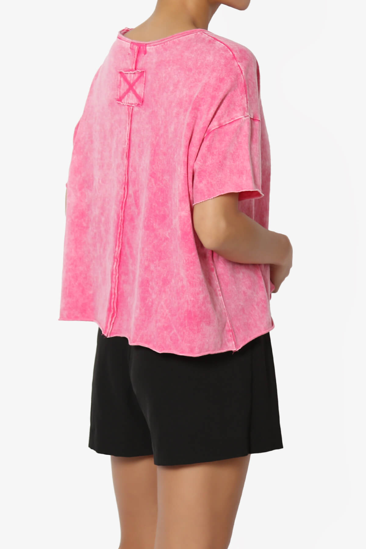 Kiralin Acid Wash Short Sleeve Crop T-Shirt HOT PINK_4