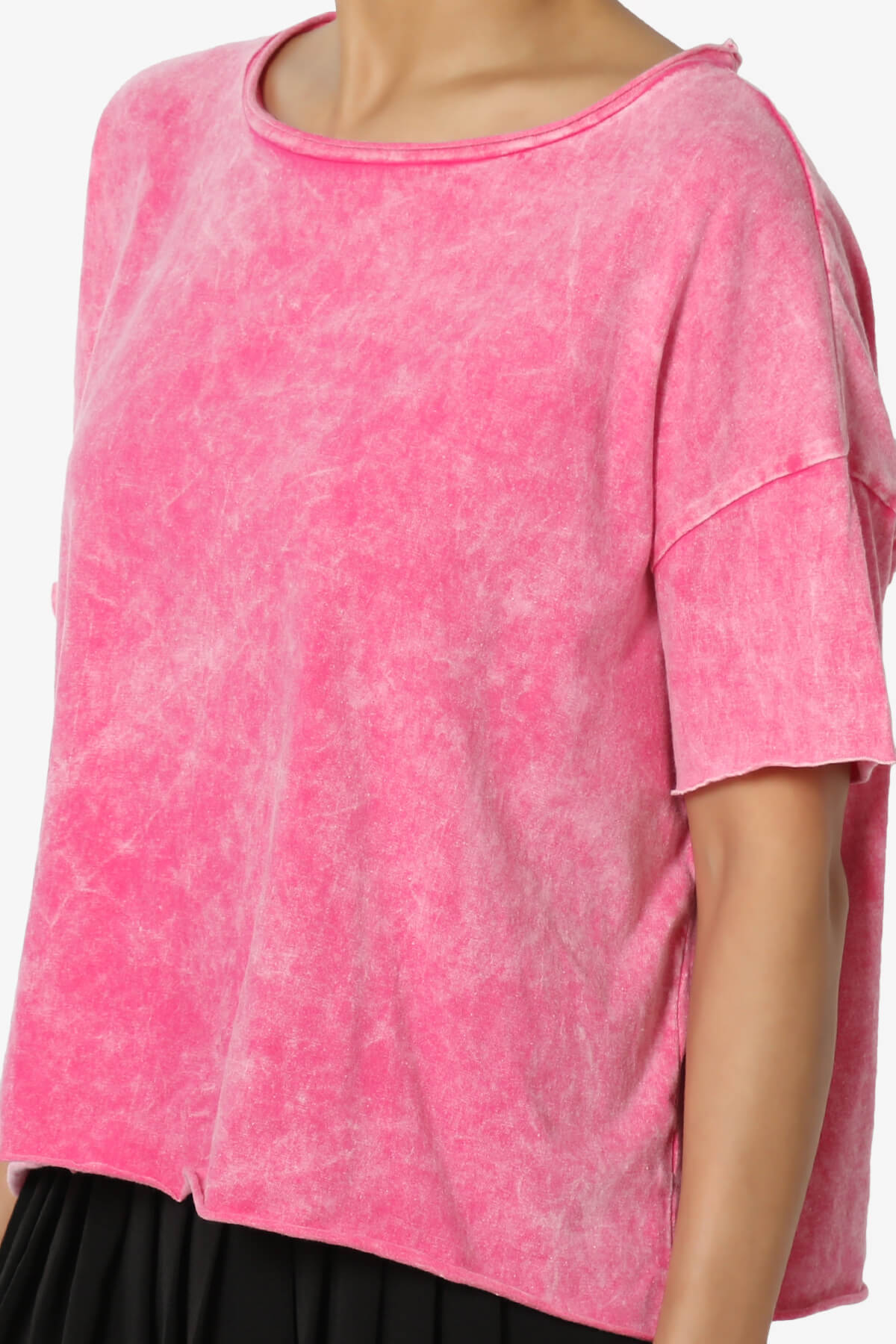 Kiralin Acid Wash Short Sleeve Crop T-Shirt HOT PINK_5