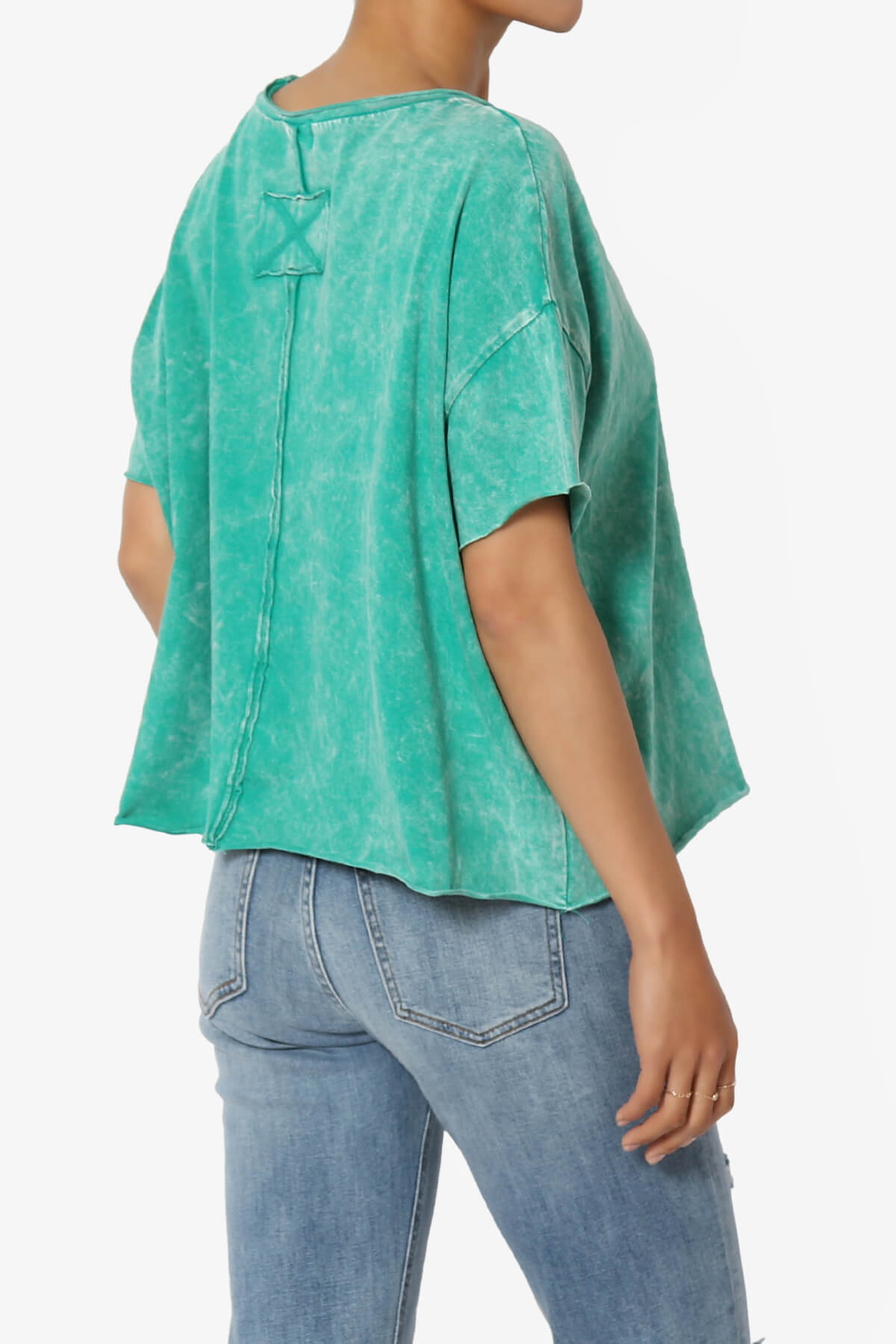 Kiralin Acid Wash Short Sleeve Crop T-Shirt KELLY GREEN_4