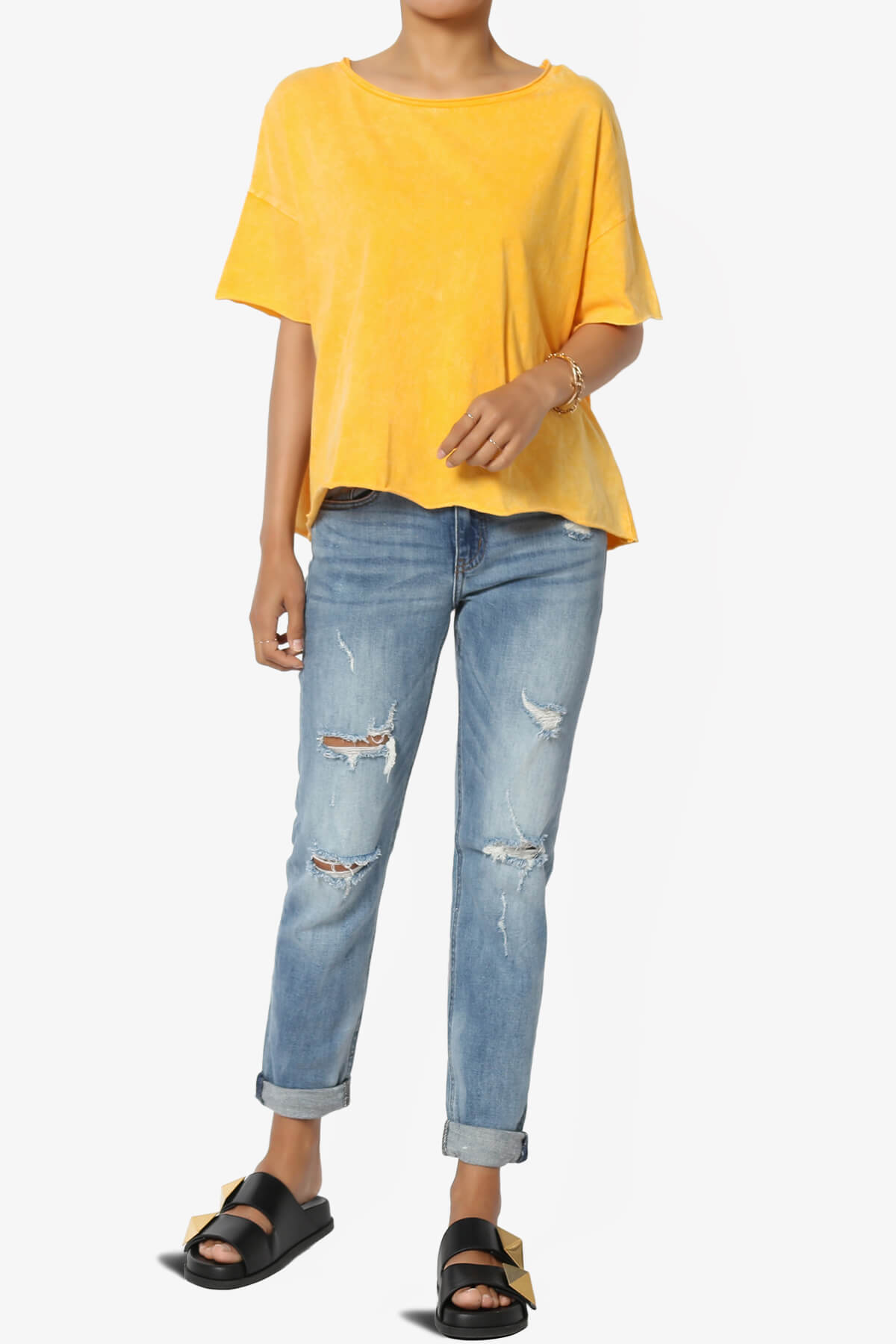 Kiralin Acid Wash Short Sleeve Crop T-Shirt YELLOW GOLD_6