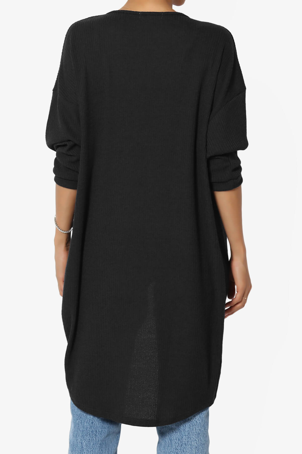 Lexa Ribbed Knit Open Front Cardigan BLACK_2