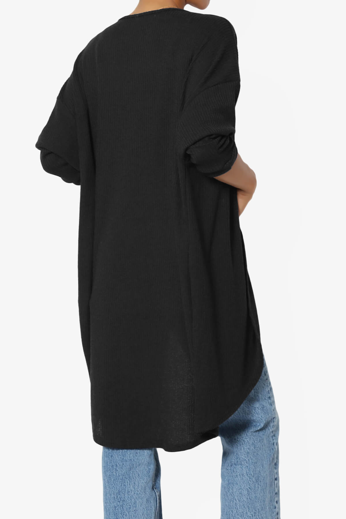 Lexa Ribbed Knit Open Front Cardigan BLACK_4