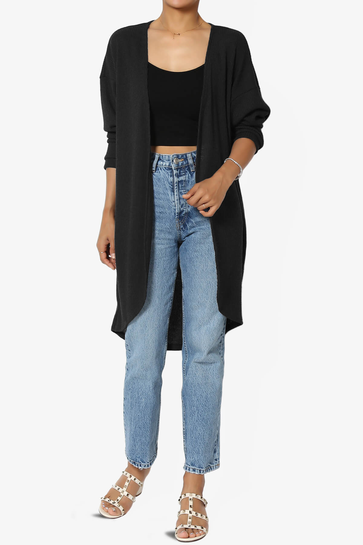 Lexa Ribbed Knit Open Front Cardigan BLACK_6