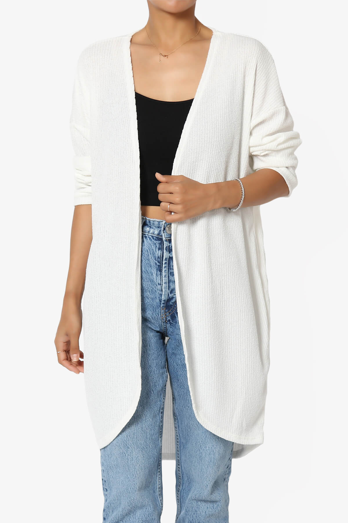 Lexa Ribbed Knit Open Front Cardigan IVORY_3