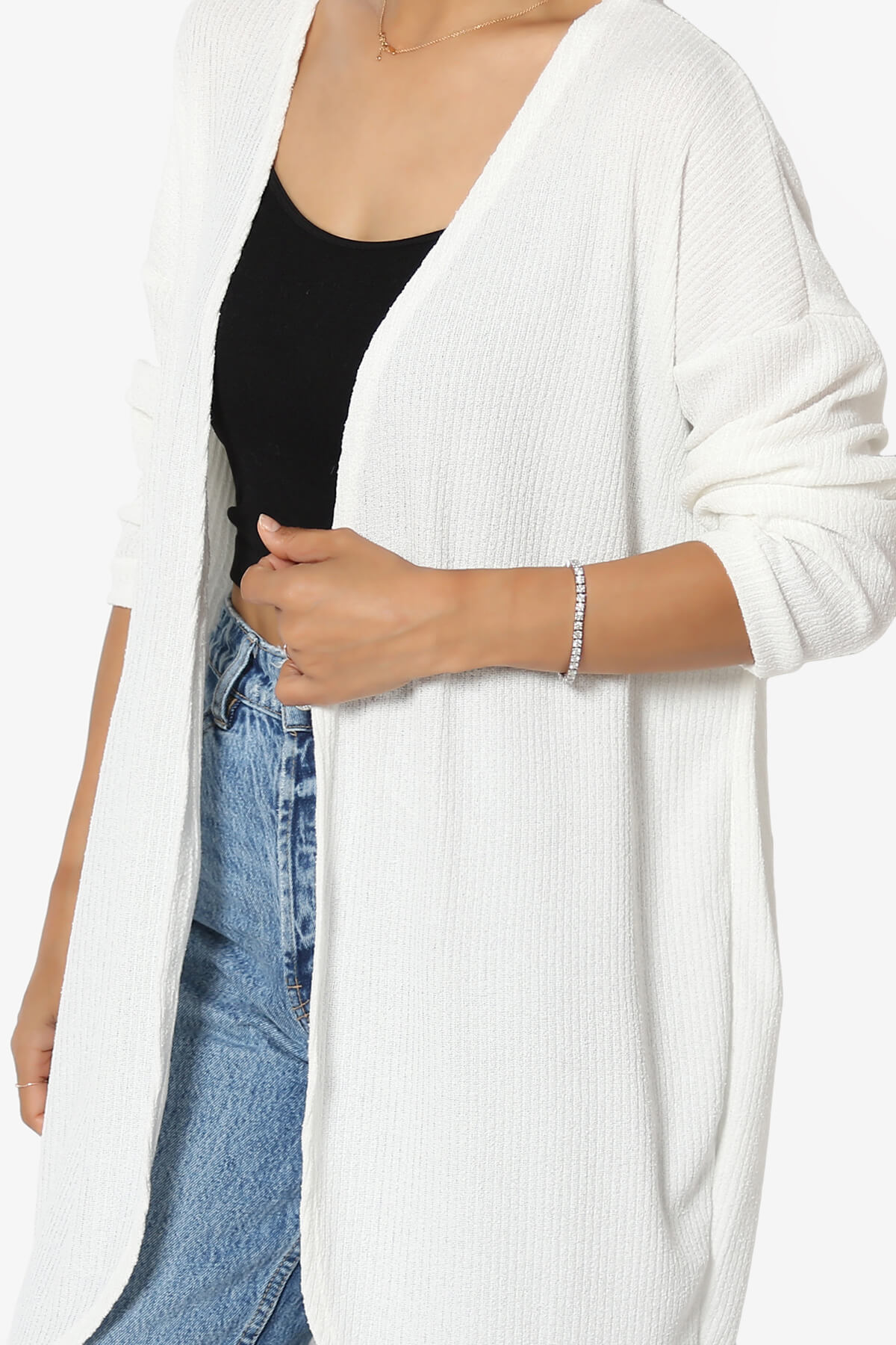 Lexa Ribbed Knit Open Front Cardigan IVORY_5