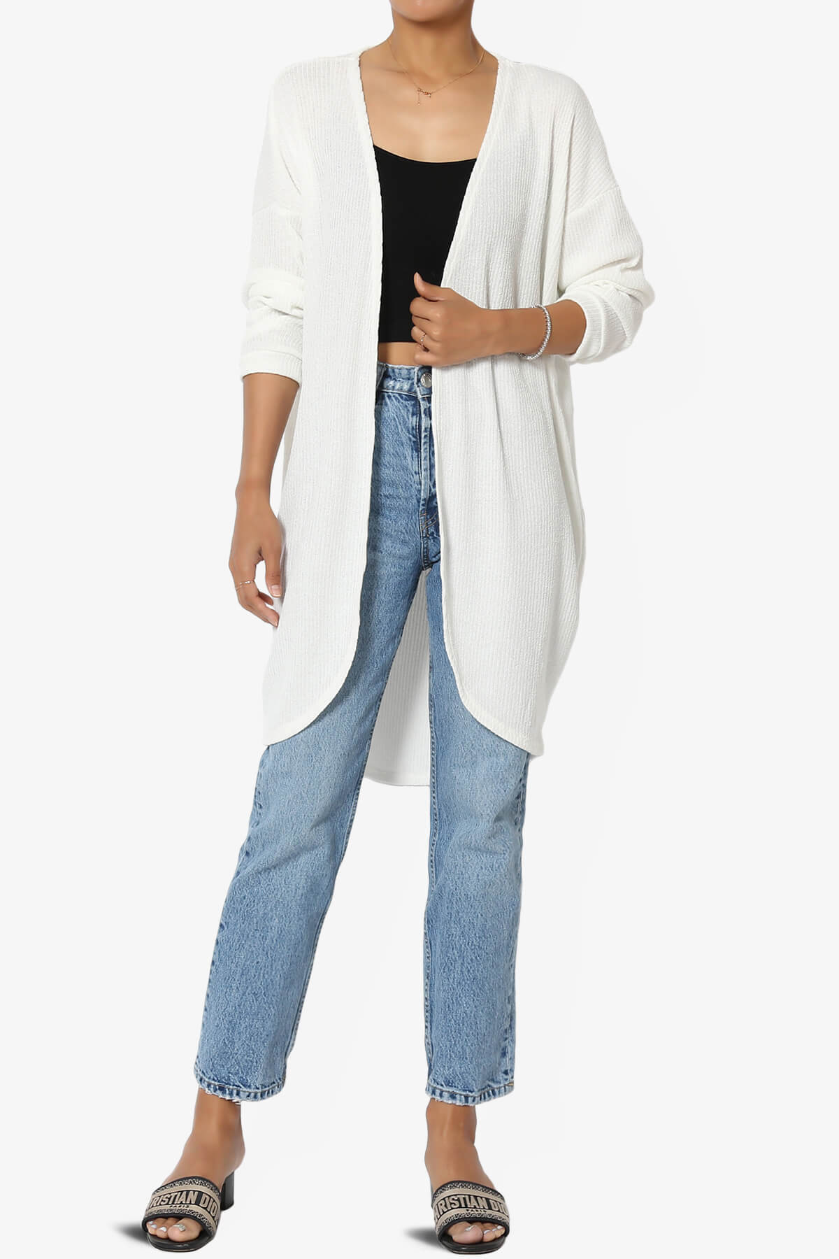 Lexa Ribbed Knit Open Front Cardigan IVORY_6