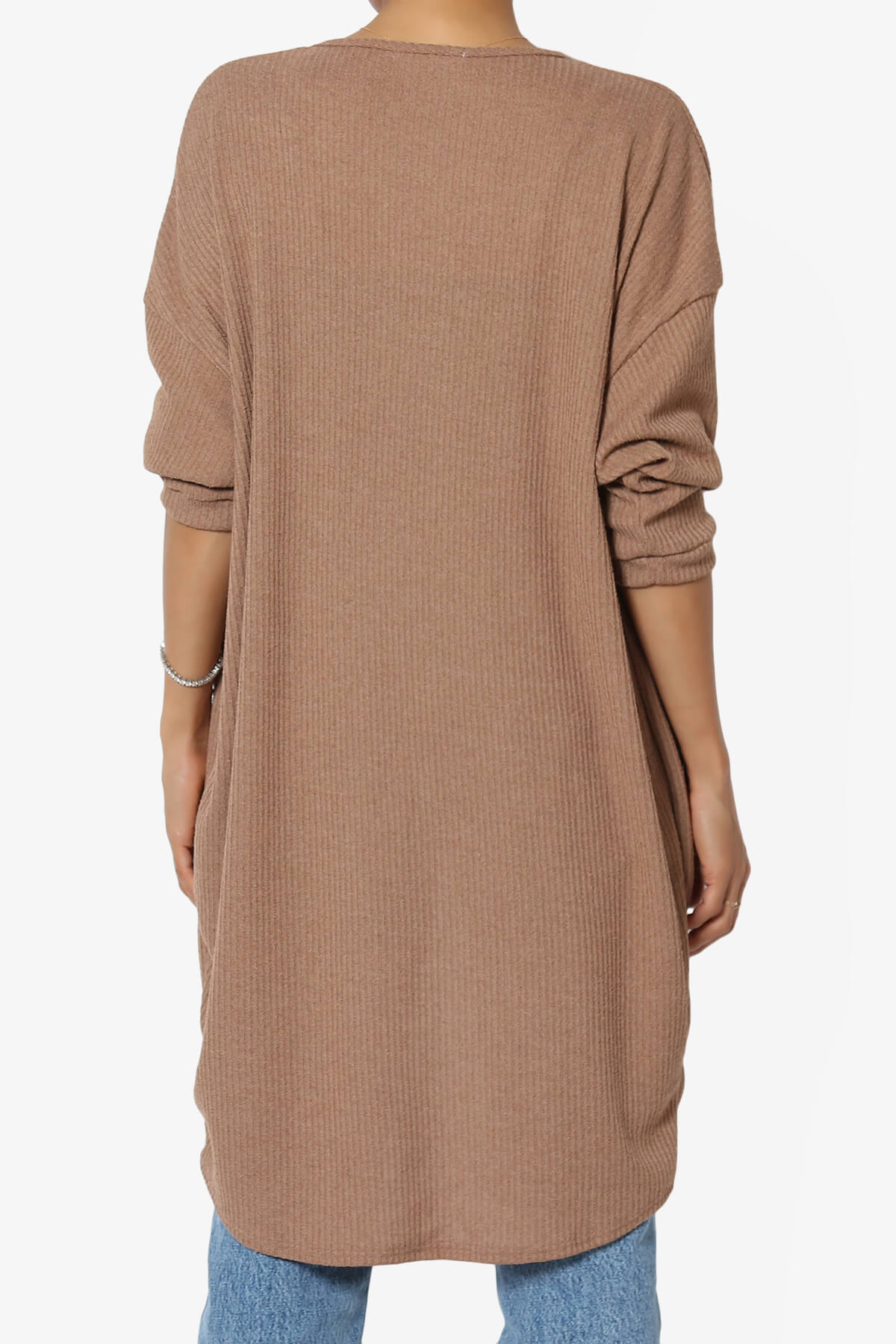 Lexa Ribbed Knit Open Front Cardigan MOCHA_2