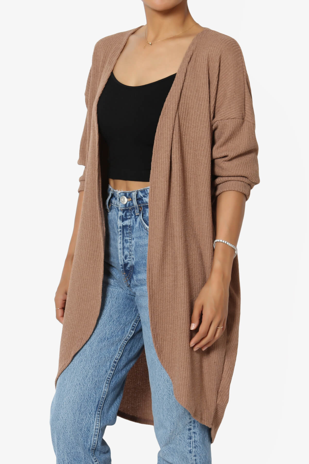 Lexa Ribbed Knit Open Front Cardigan MOCHA_3