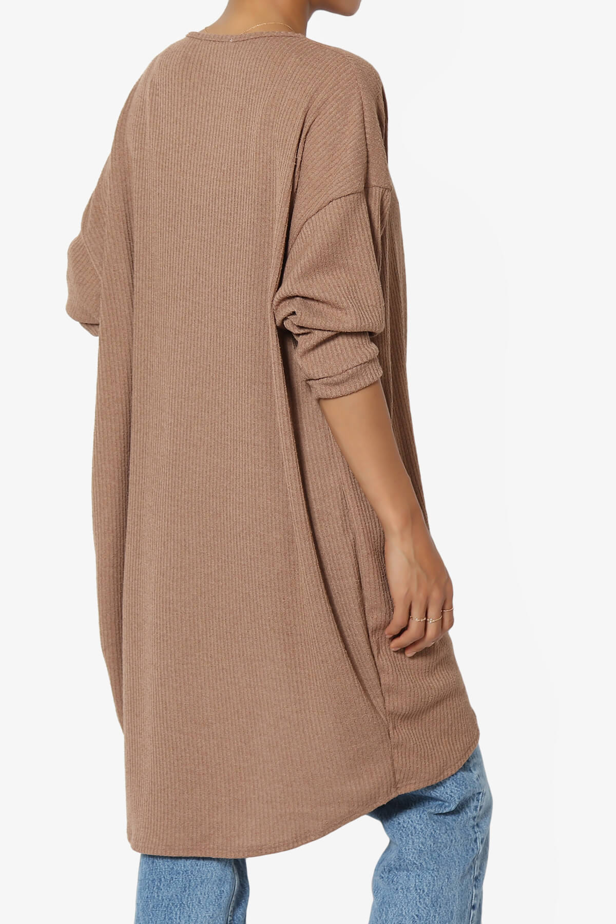 Lexa Ribbed Knit Open Front Cardigan MOCHA_4