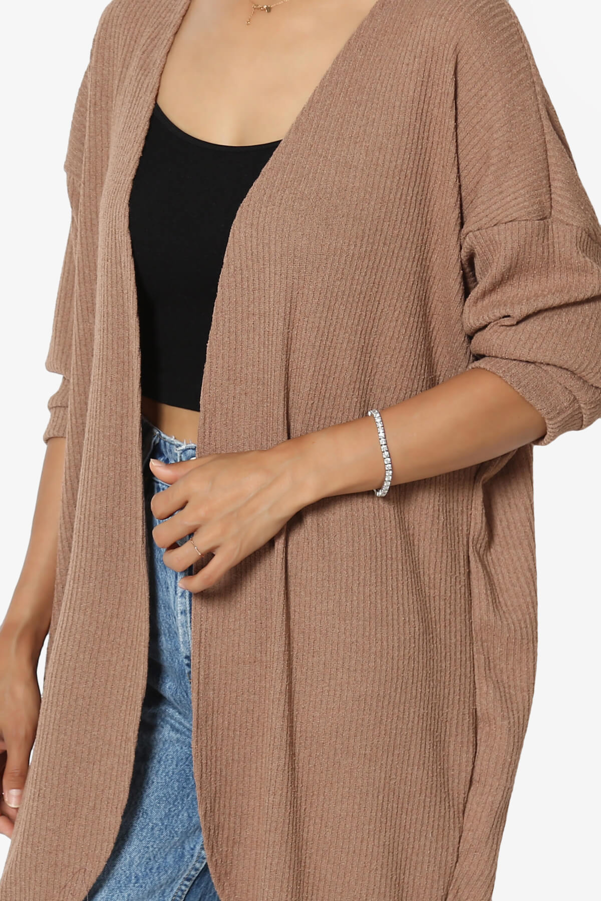 Lexa Ribbed Knit Open Front Cardigan MOCHA_5