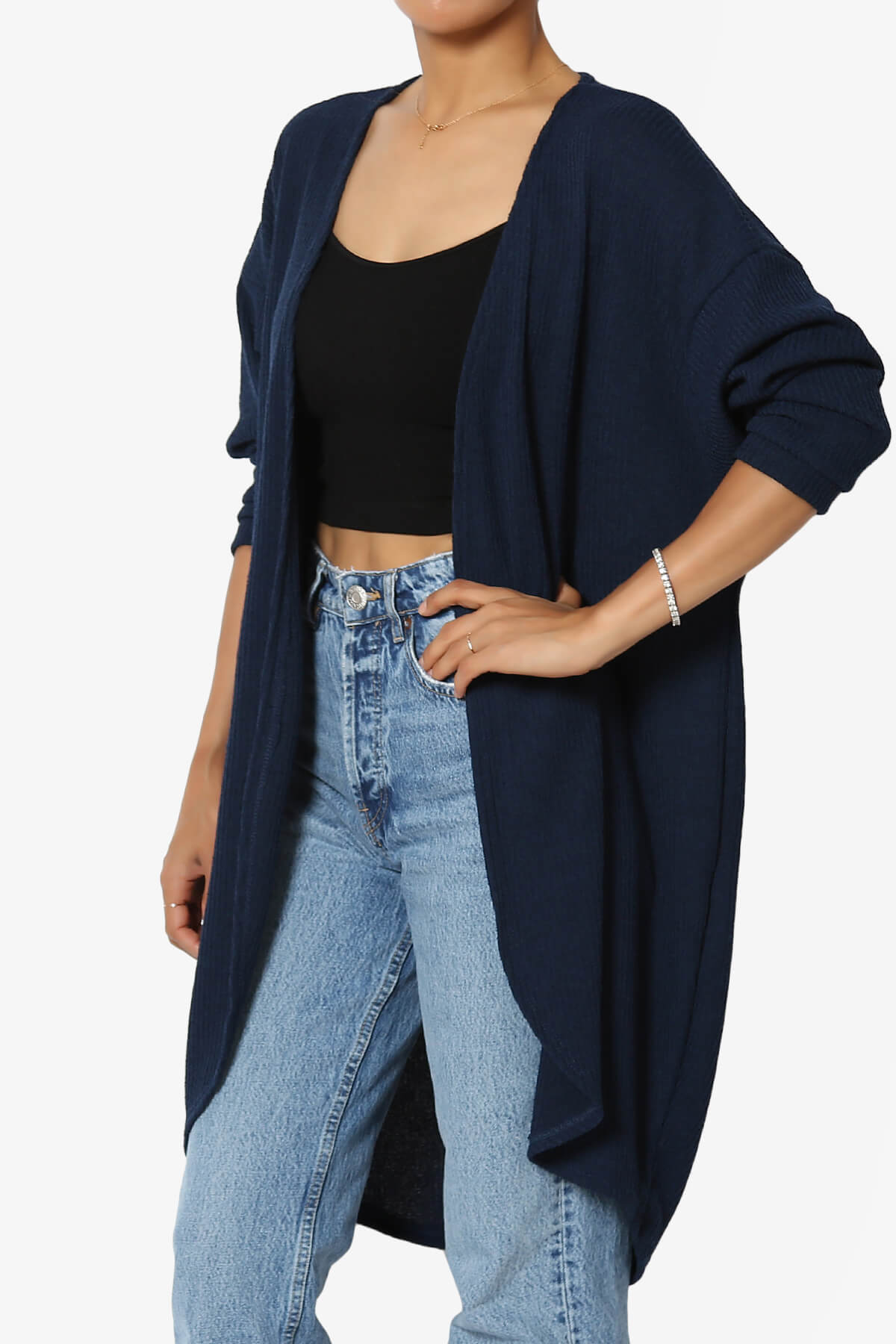 Lexa Ribbed Knit Open Front Cardigan NAVY_3