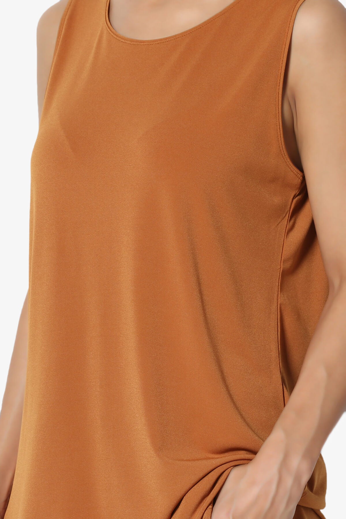 Lilly Sleeveless Side Slit Fluid Knit Tank Top ALMOND_5