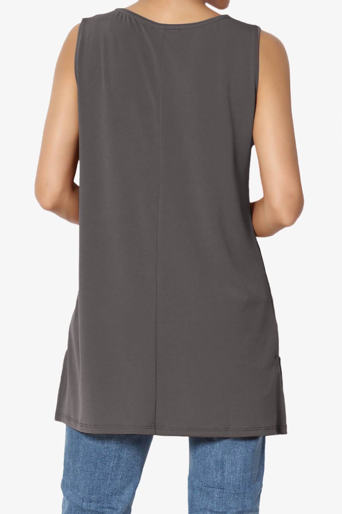 Lilly Sleeveless Side Slit Fluid Knit Tank Top ASH GREY_2