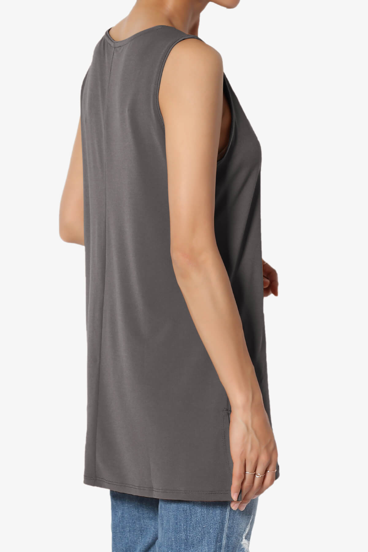Lilly Sleeveless Side Slit Fluid Knit Tank Top ASH GREY_4