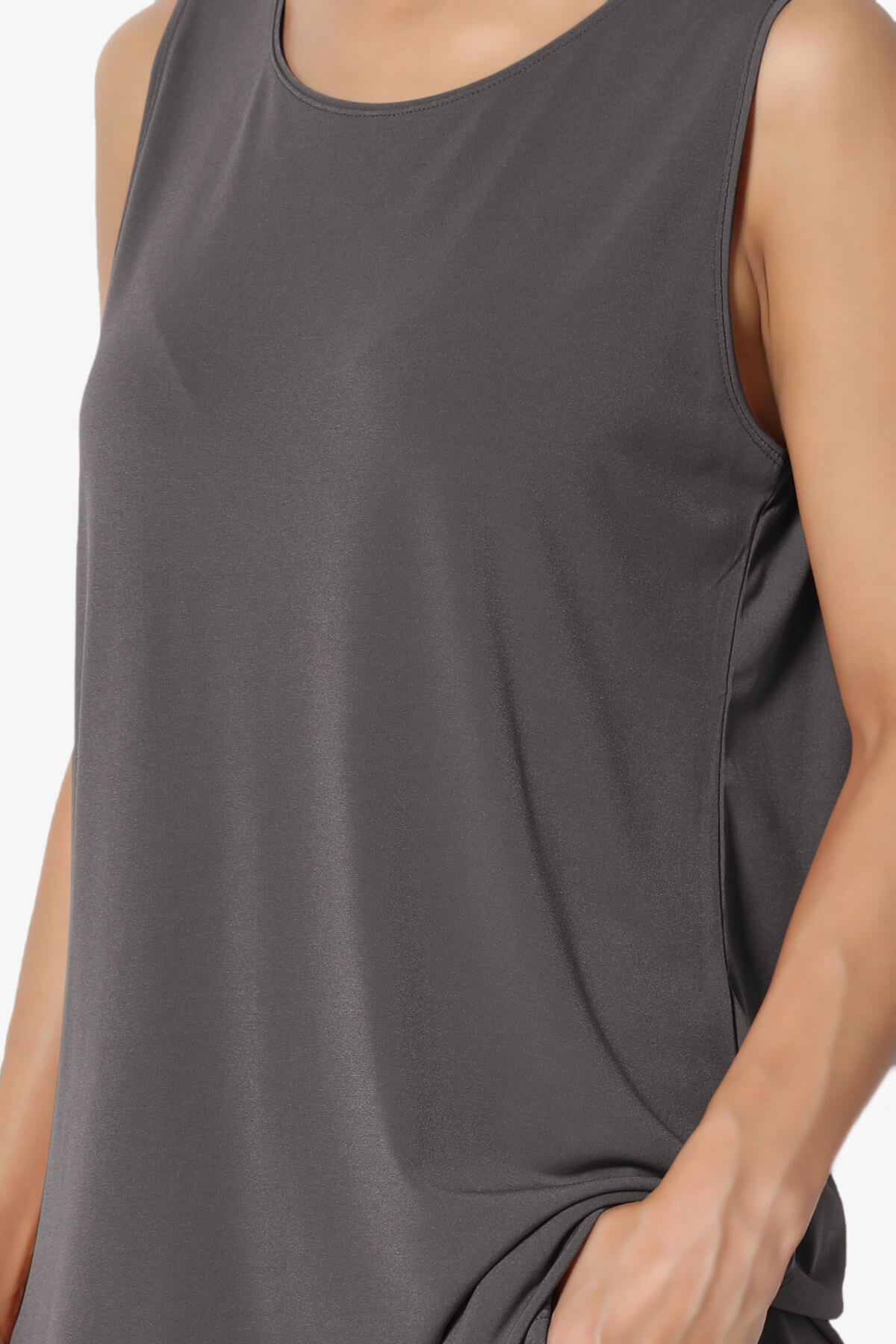 Lilly Sleeveless Side Slit Fluid Knit Tank Top ASH GREY_5