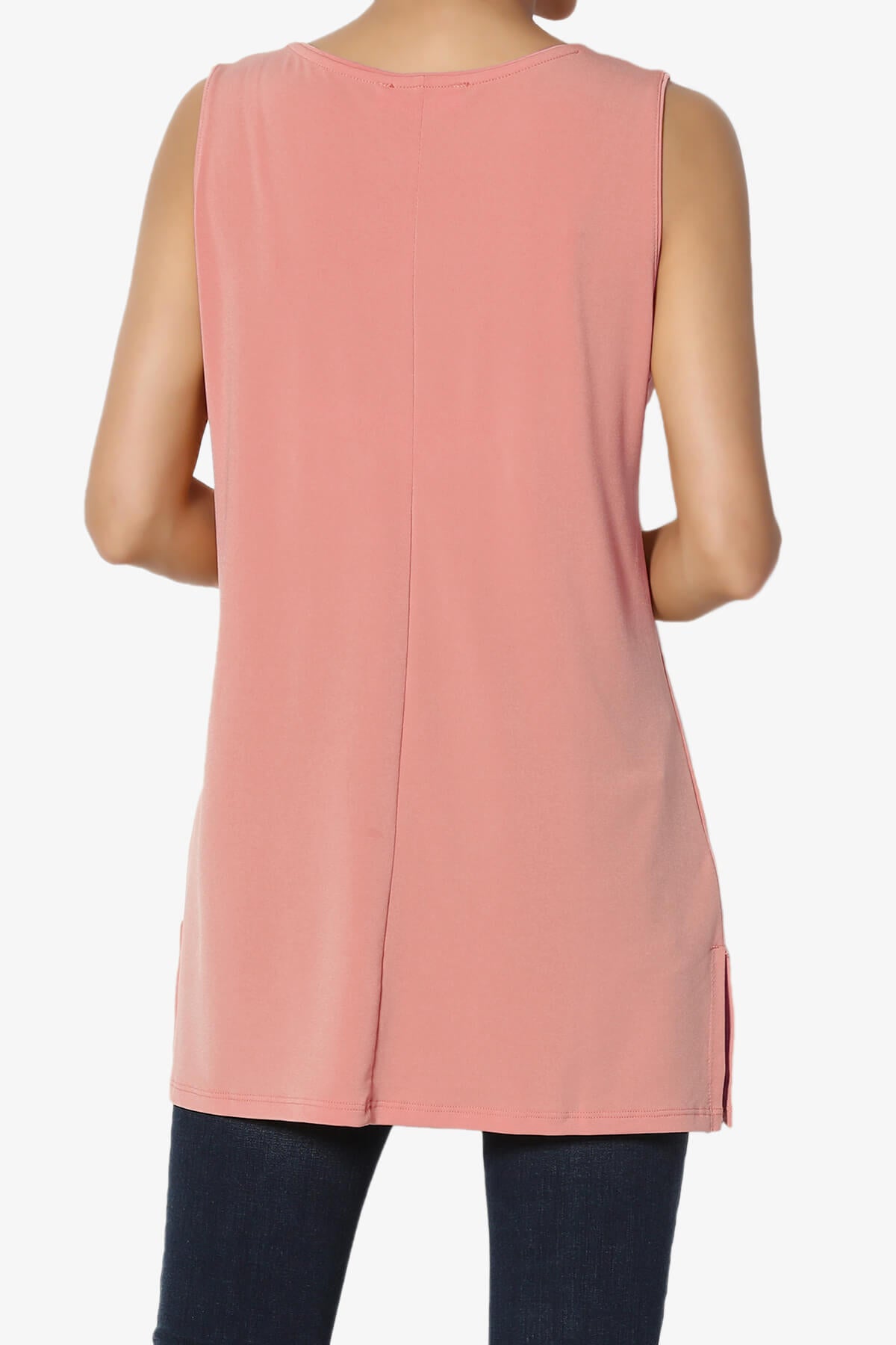 Lilly Sleeveless Side Slit Fluid Knit Tank Top ASH ROSE_2