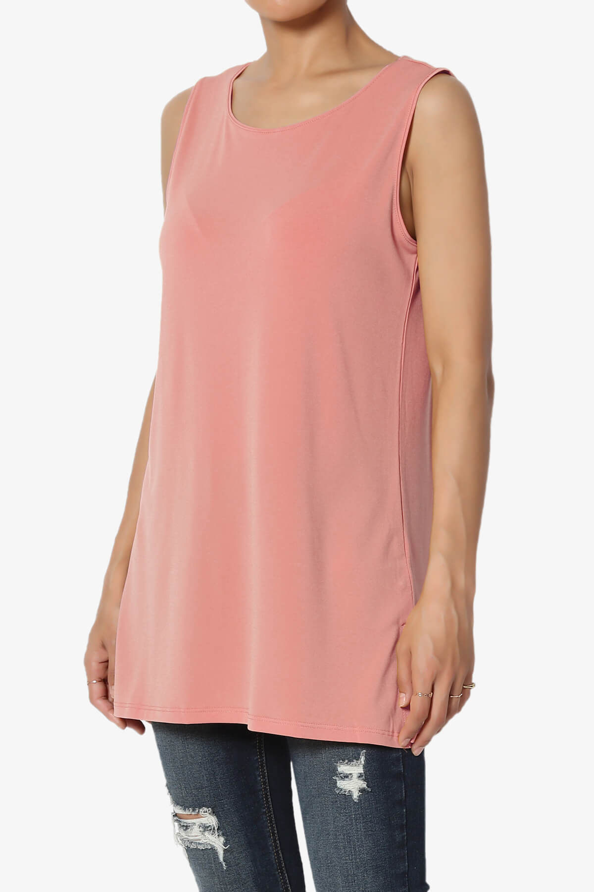 Lilly Sleeveless Side Slit Fluid Knit Tank Top ASH ROSE_3