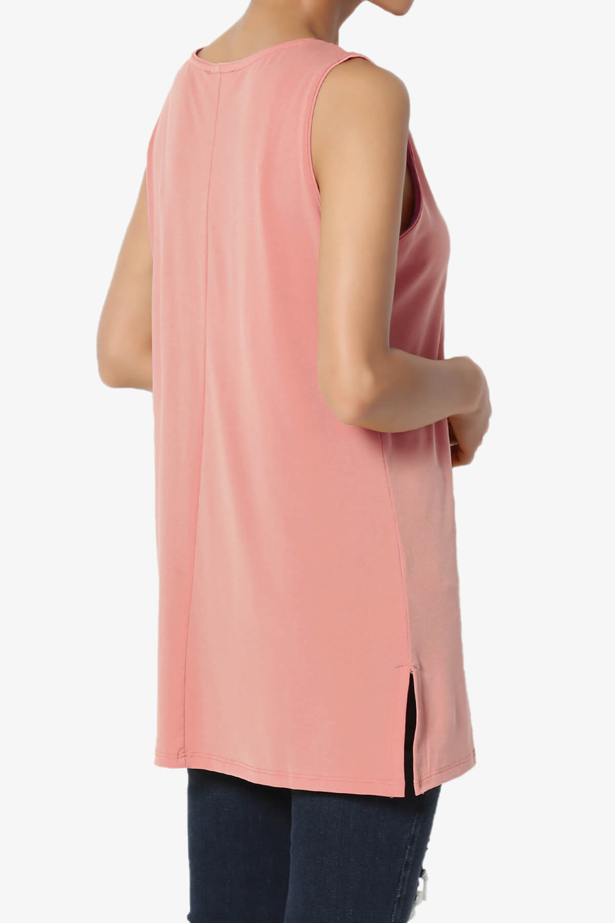 Lilly Sleeveless Side Slit Fluid Knit Tank Top ASH ROSE_4