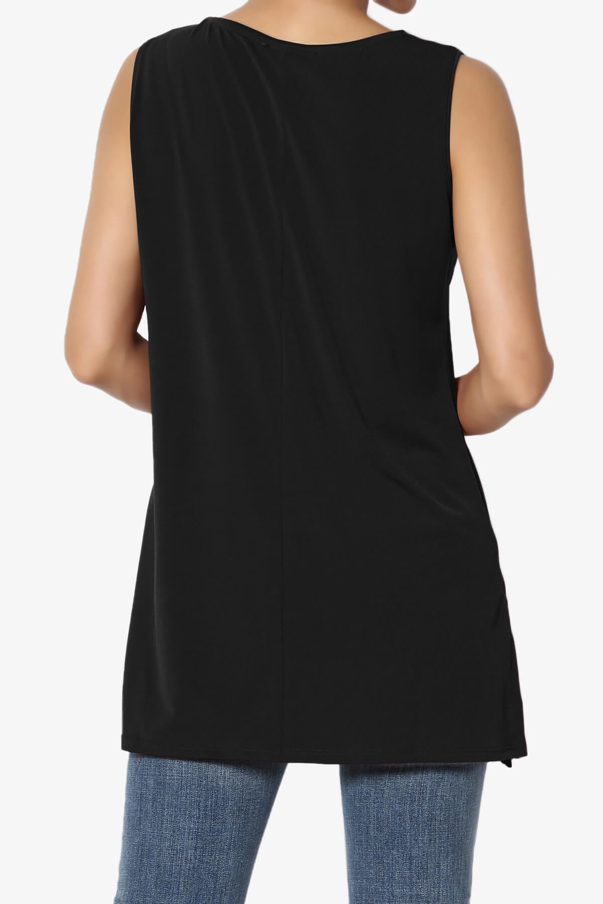 Lilly Sleeveless Side Slit Fluid Knit Tank Top BLACK_2