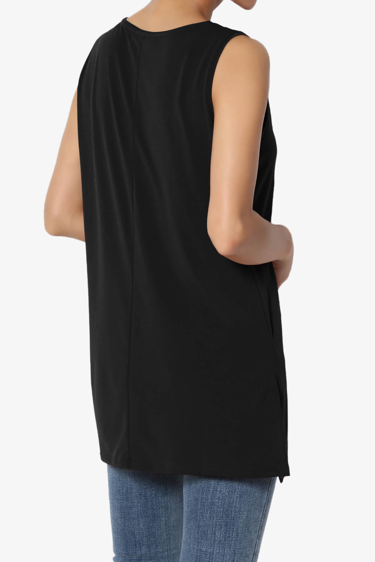 Lilly Sleeveless Side Slit Fluid Knit Tank Top BLACK_4
