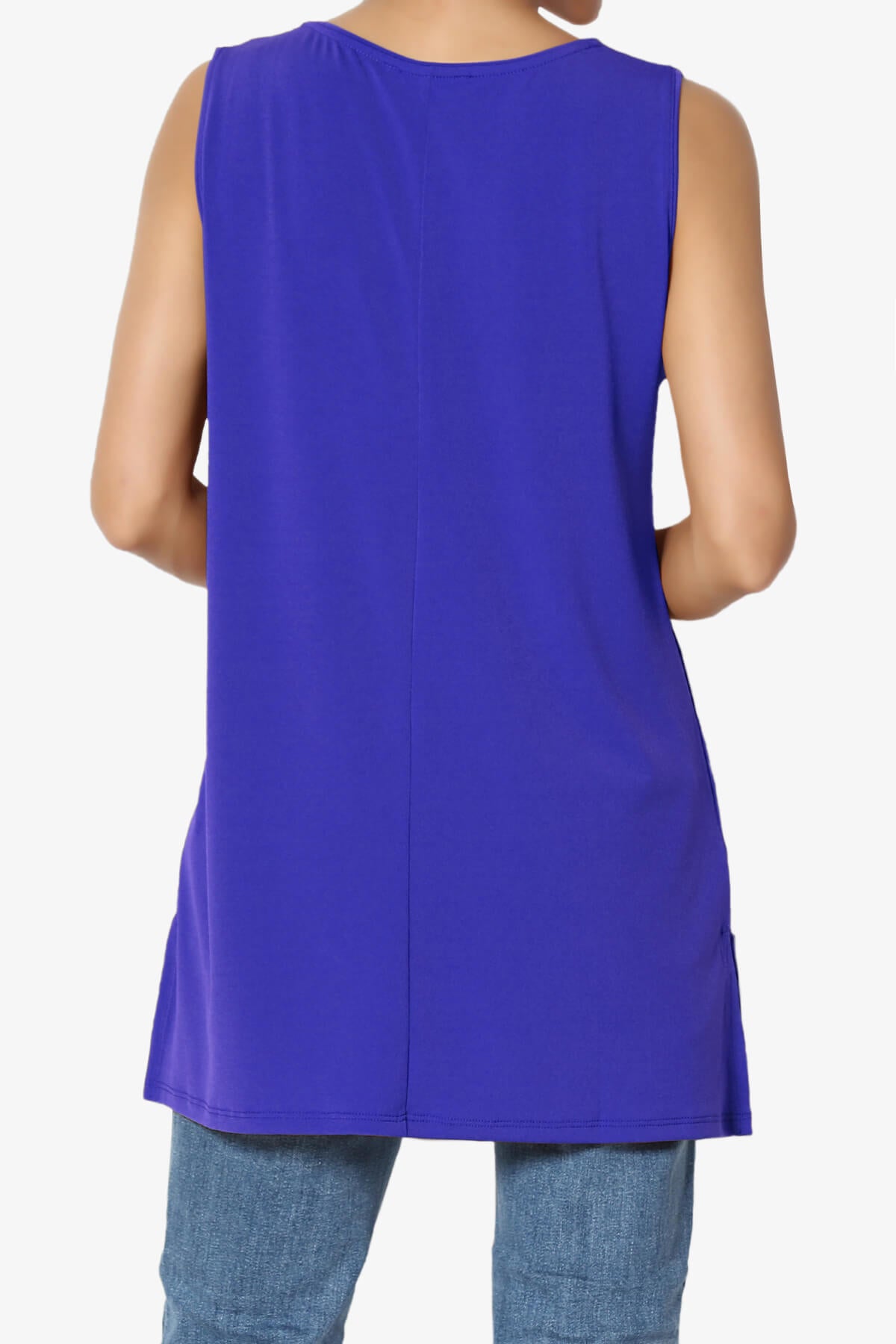 Lilly Sleeveless Side Slit Fluid Knit Tank Top BRIGHT BLUE_2