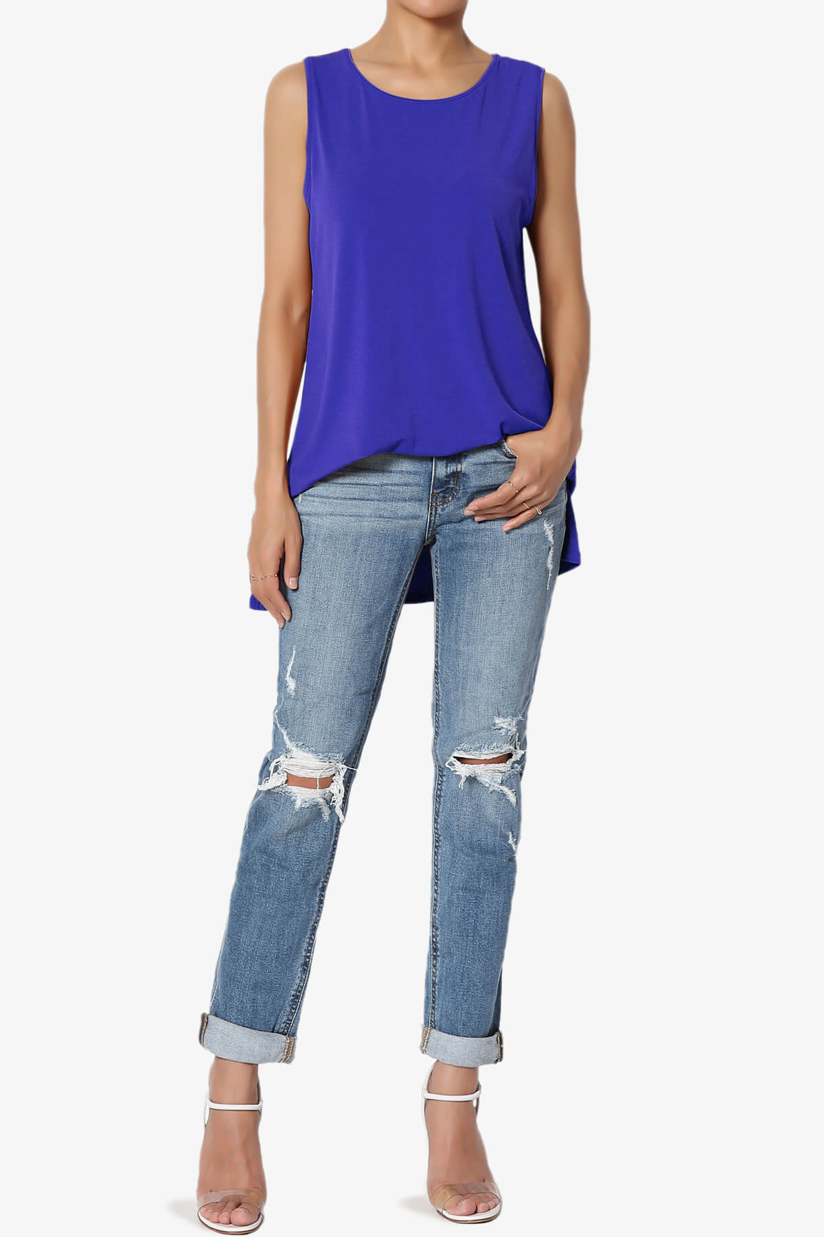 Lilly Sleeveless Side Slit Fluid Knit Tank Top BRIGHT BLUE_6