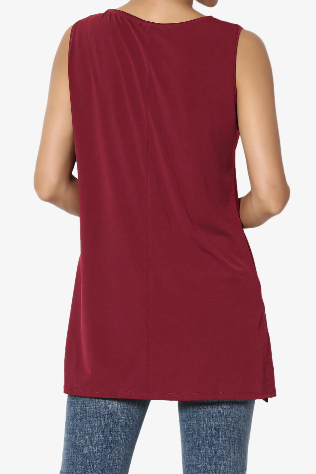 Lilly Sleeveless Side Slit Fluid Knit Tank Top BURGUNDY_2