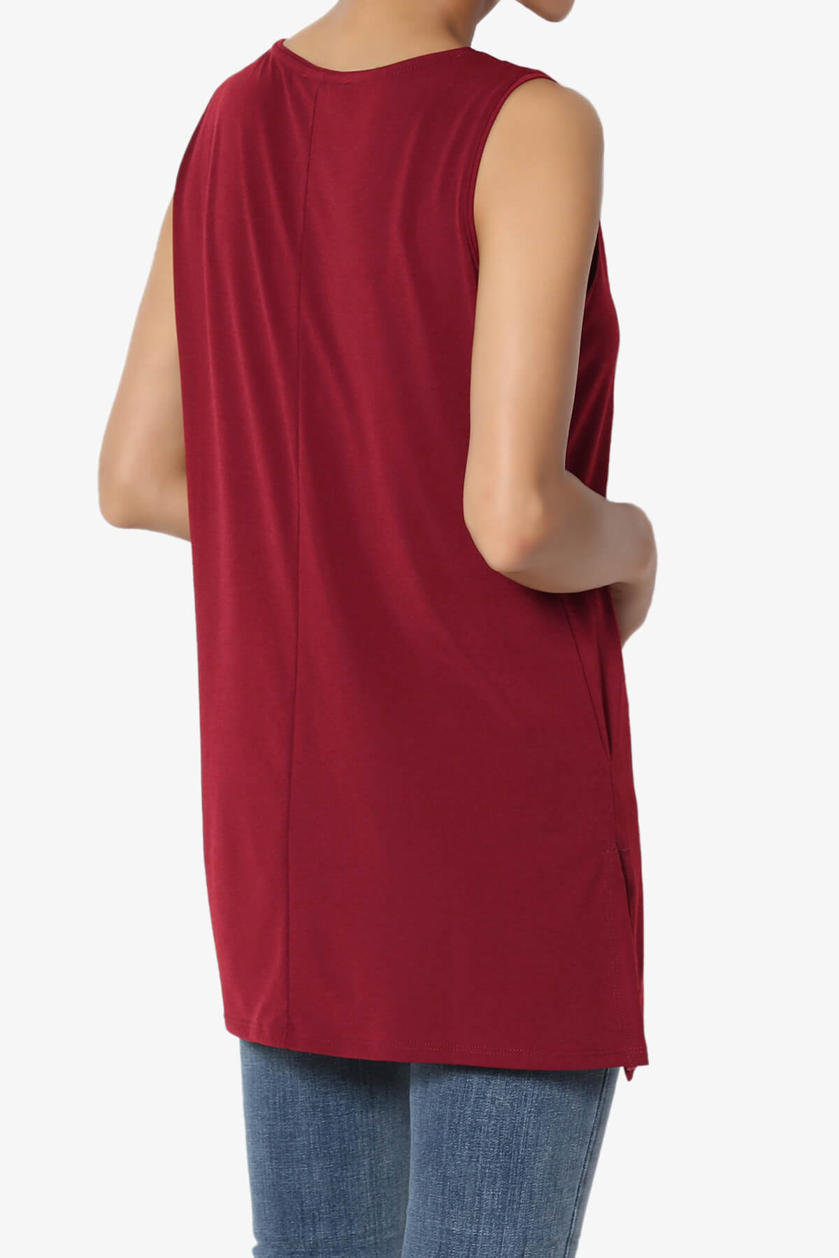 Lilly Sleeveless Side Slit Fluid Knit Tank Top BURGUNDY_4