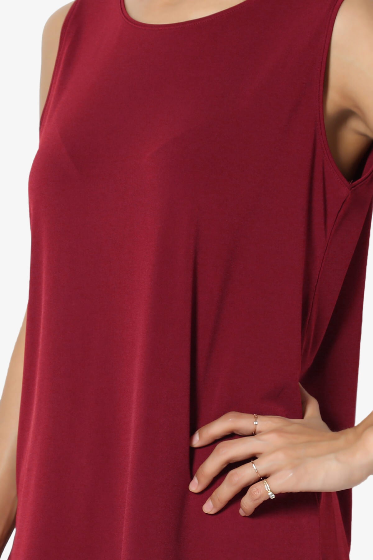Lilly Sleeveless Side Slit Fluid Knit Tank Top BURGUNDY_5
