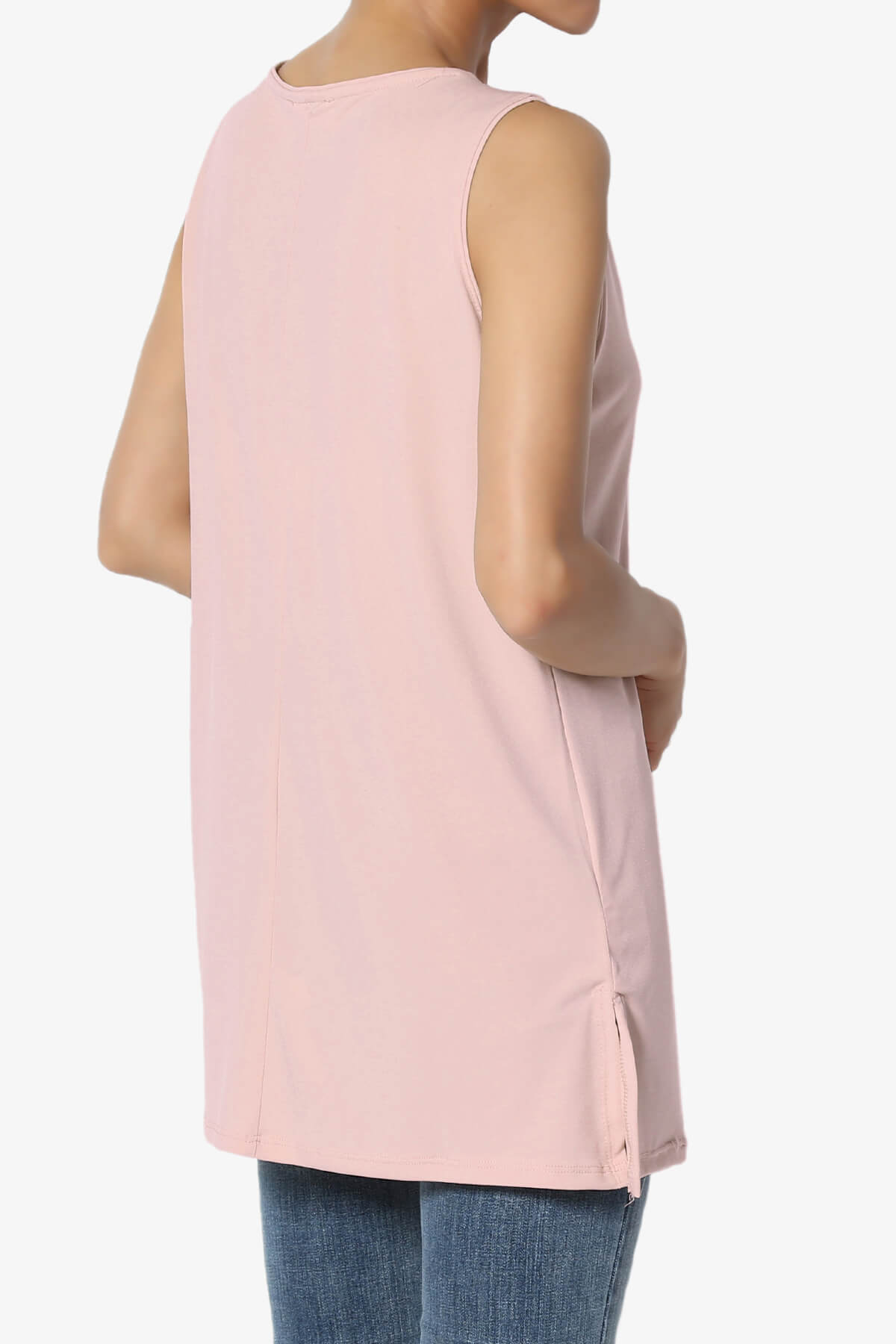Lilly Sleeveless Side Slit Fluid Knit Tank Top CREAM MAUVE_4