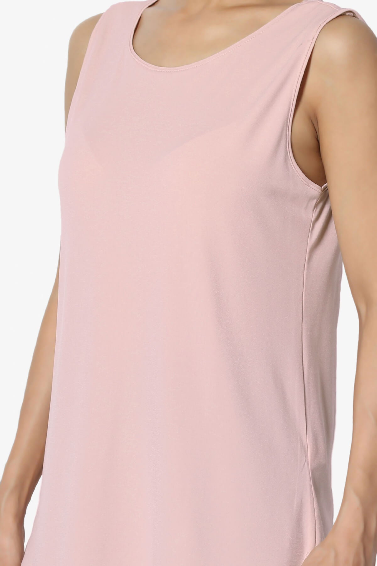 Lilly Sleeveless Side Slit Fluid Knit Tank Top CREAM MAUVE_5