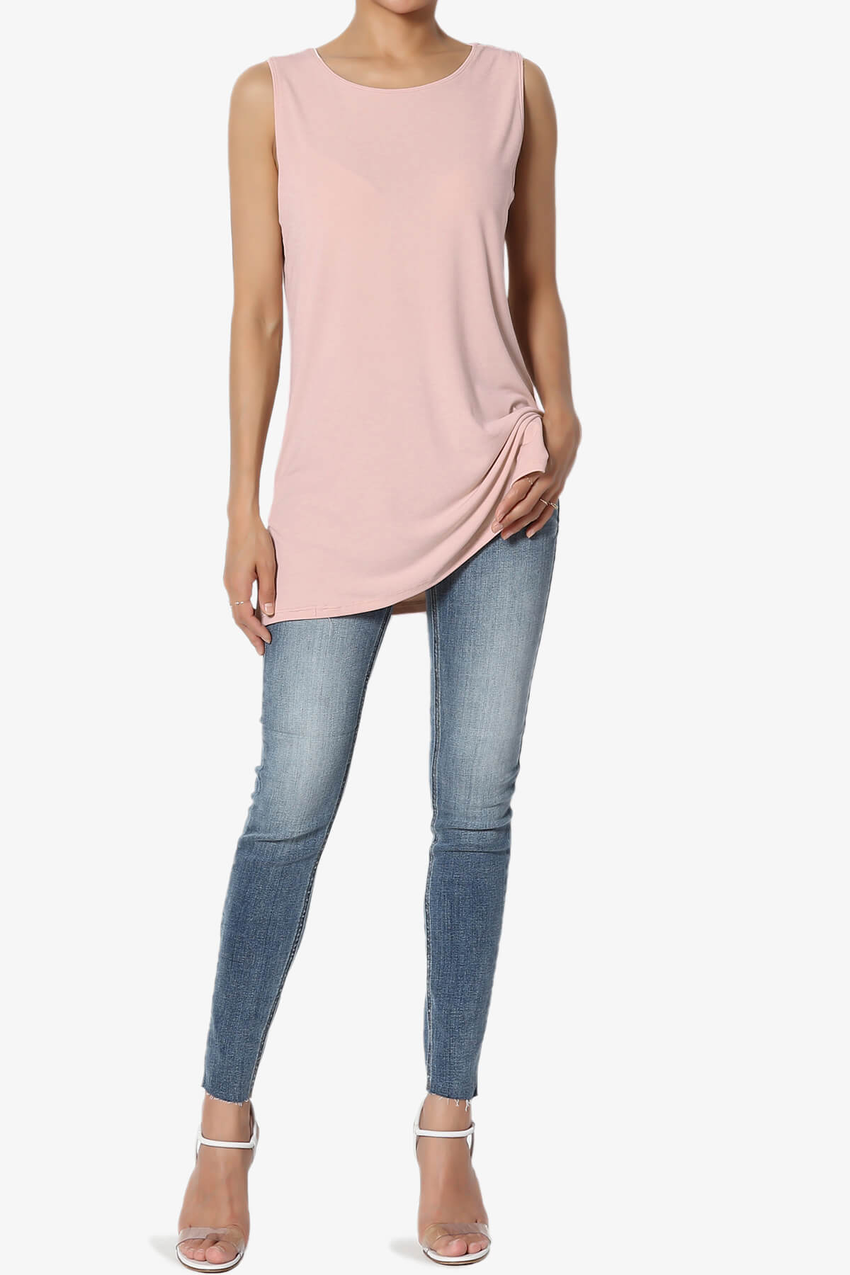 Lilly Sleeveless Side Slit Fluid Knit Tank Top CREAM MAUVE_6