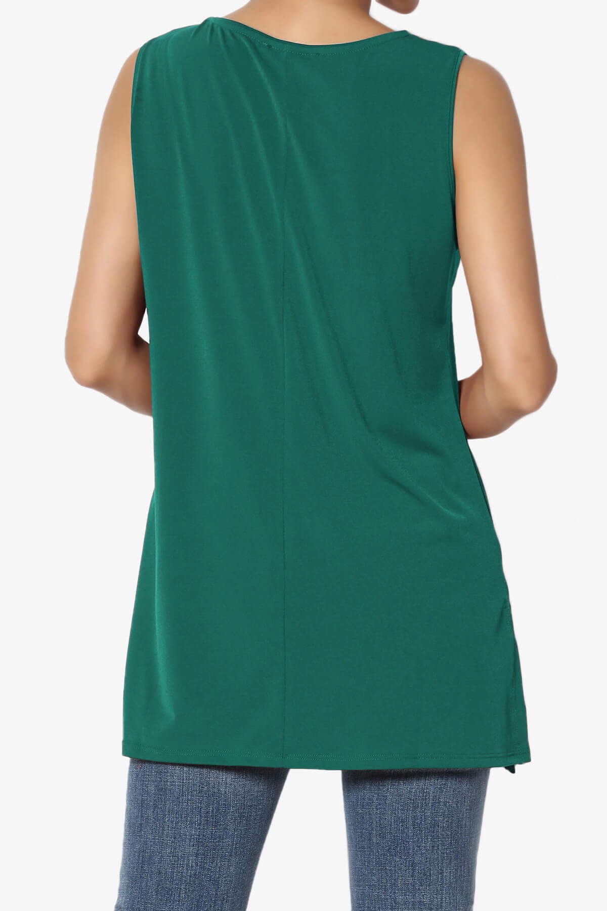 Lilly Sleeveless Side Slit Fluid Knit Tank Top DARK GREEN_2