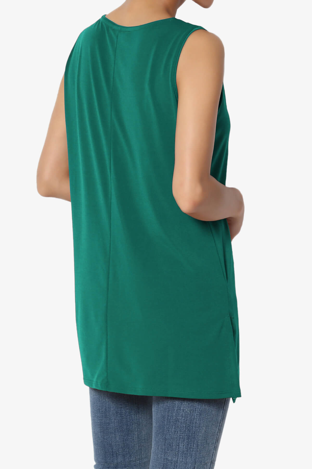 Lilly Sleeveless Side Slit Fluid Knit Tank Top DARK GREEN_4