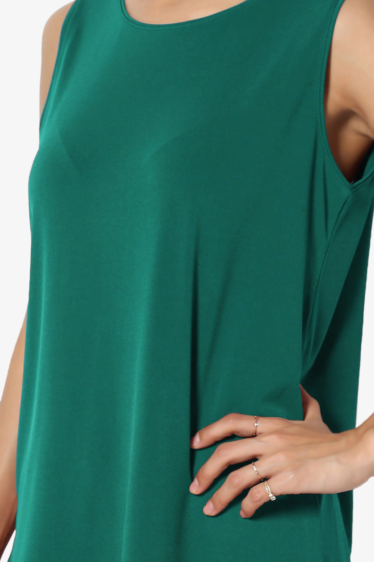 Lilly Sleeveless Side Slit Fluid Knit Tank Top DARK GREEN_5