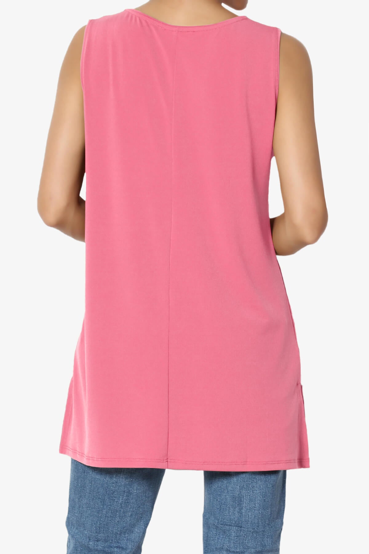 Lilly Sleeveless Side Slit Fluid Knit Tank Top DESERT ROSE_2