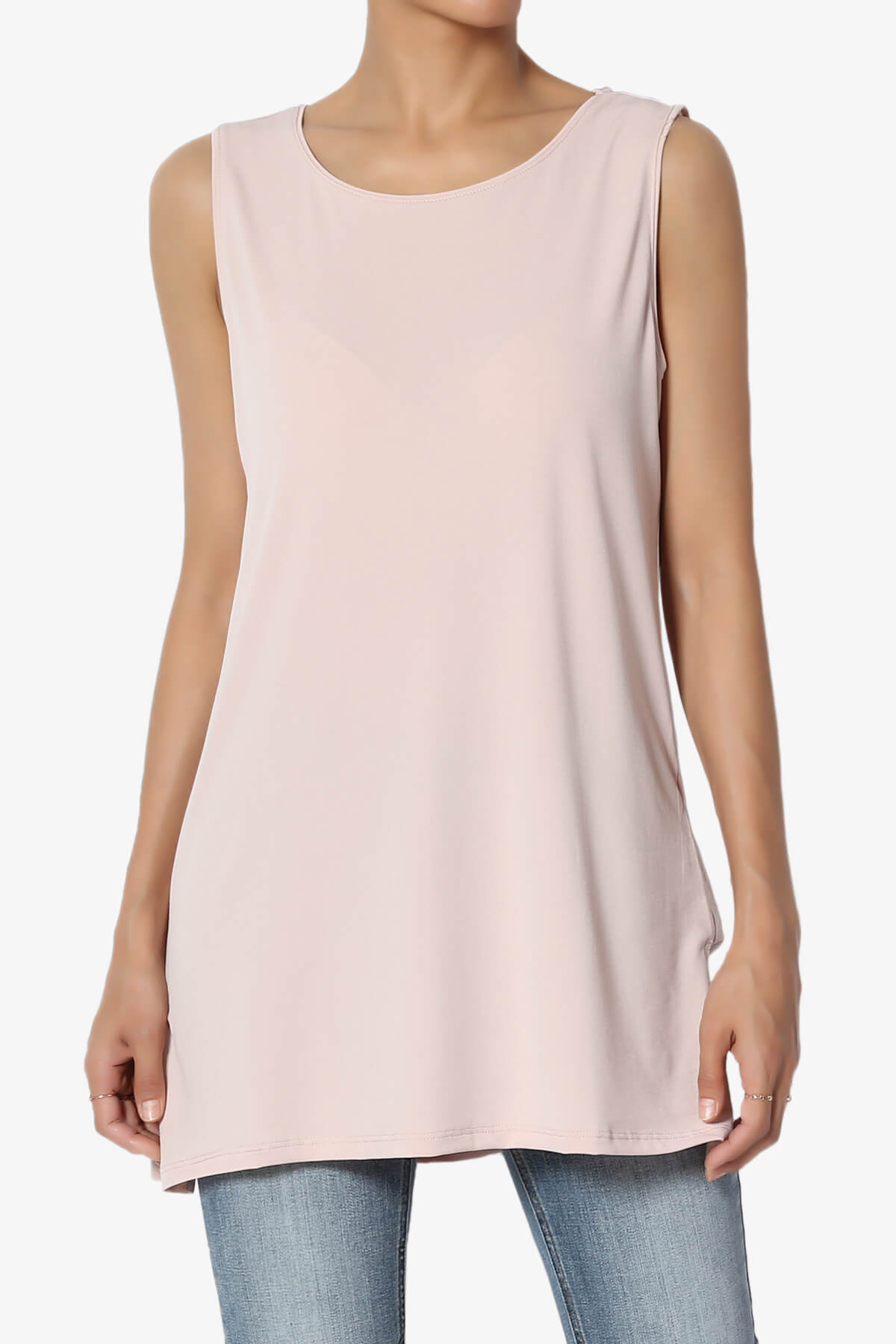 Lilly Sleeveless Side Slit Fluid Knit Tank Top DUSTY BLUSH_1