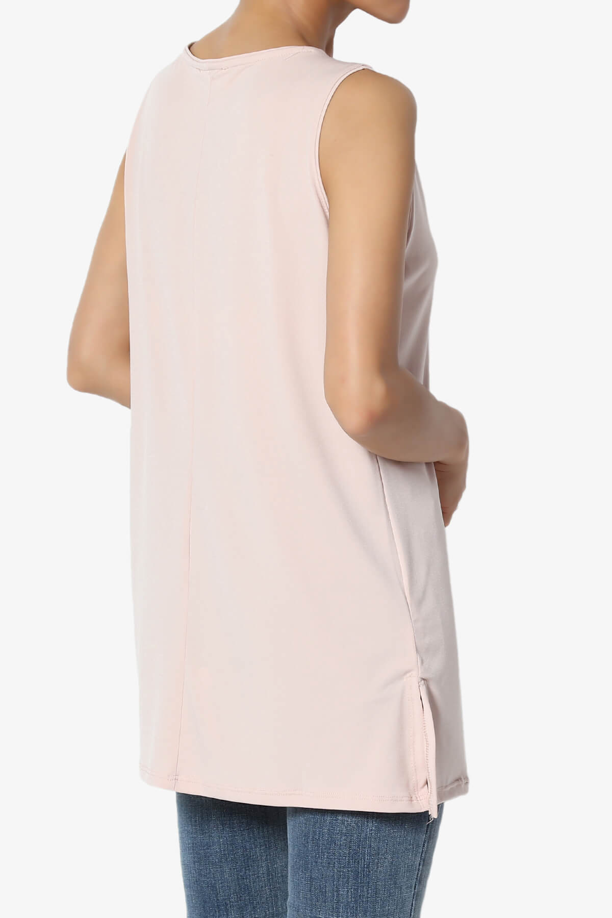 Lilly Sleeveless Side Slit Fluid Knit Tank Top DUSTY BLUSH_4