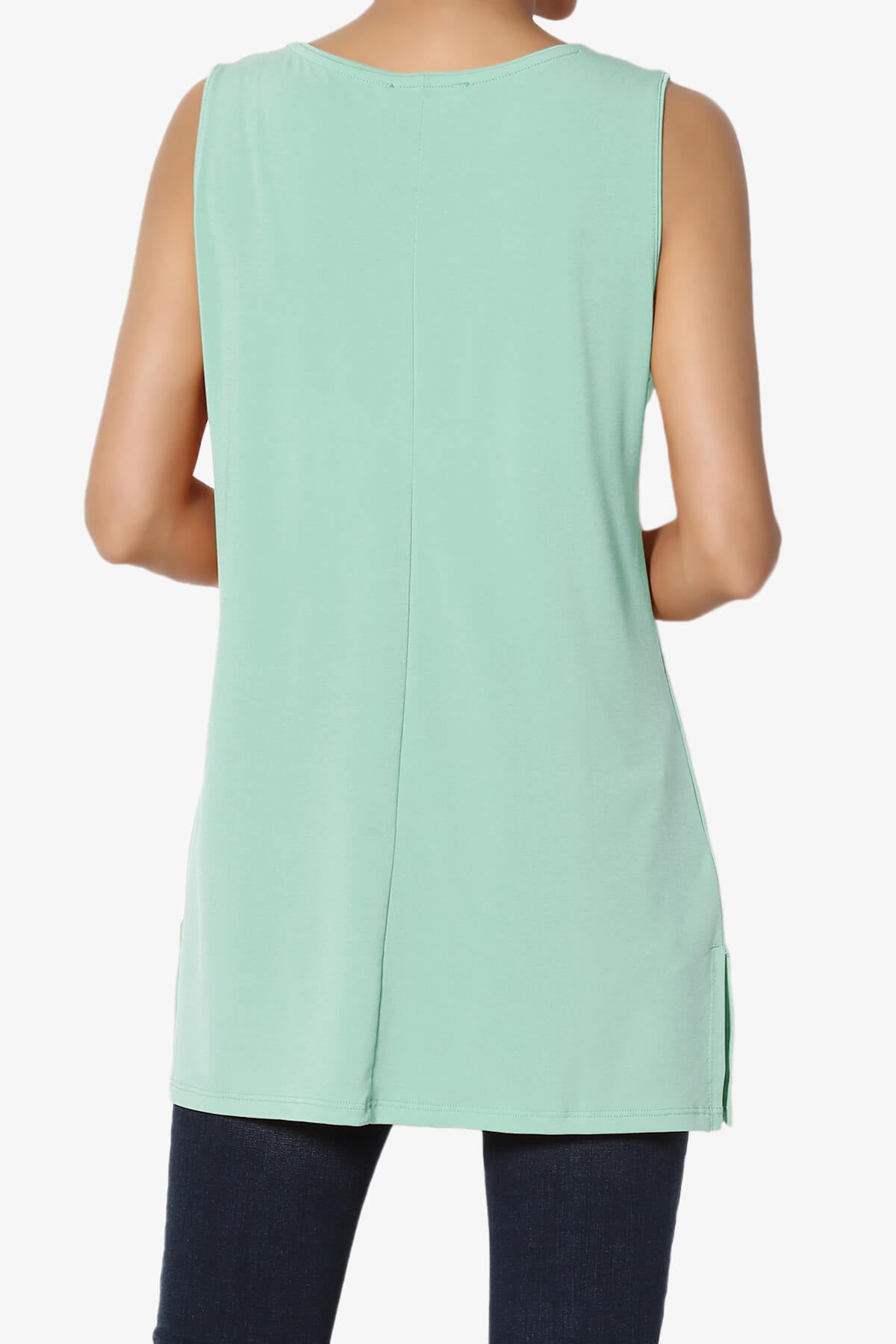 Lilly Sleeveless Side Slit Fluid Knit Tank Top DUSTY GREEN_2