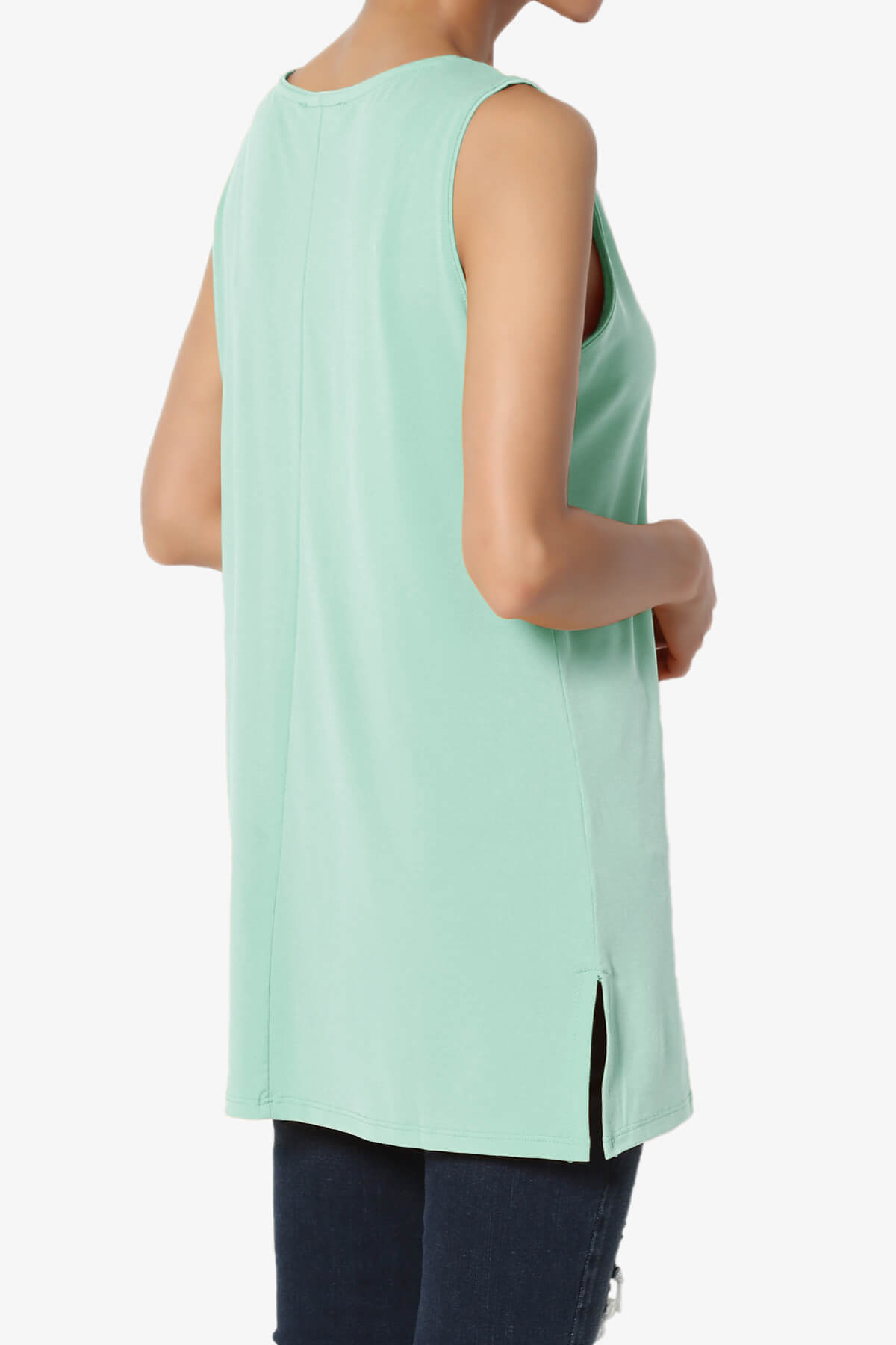 Lilly Sleeveless Side Slit Fluid Knit Tank Top DUSTY GREEN_4