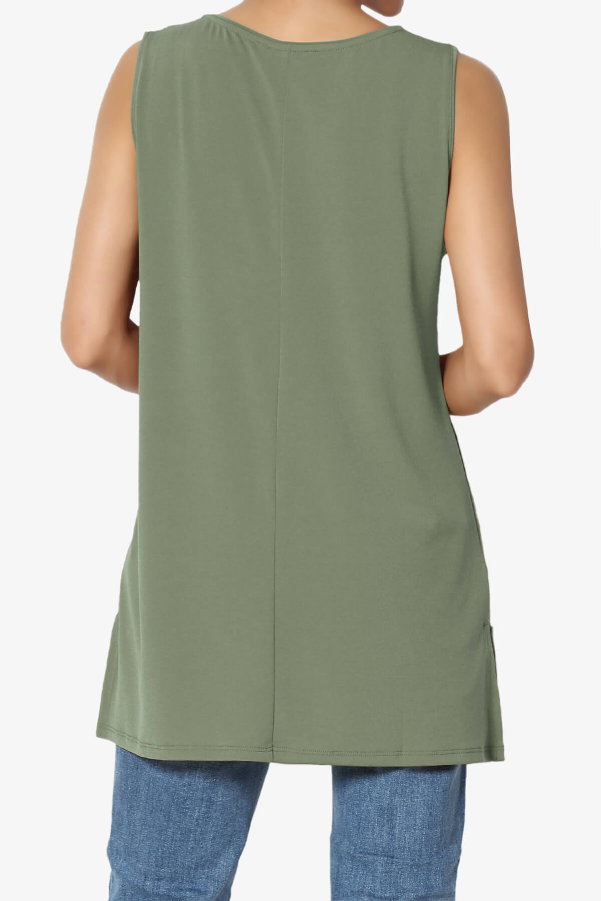Lilly Sleeveless Side Slit Fluid Knit Tank Top DUSTY OLIVE_2